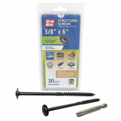 Grip-Rite PrimeGuard Plus 3/8 In. x 6 In. Flat Washer Head Structure Screw (20-Count)