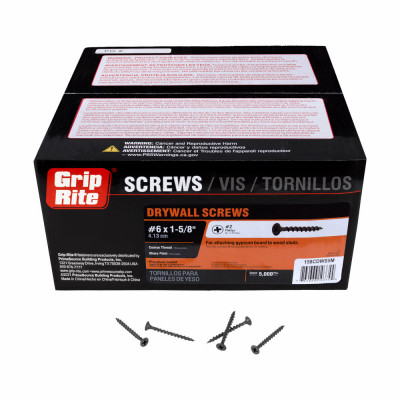 GRIP-RITE #6 x 1-5/8 In. Coarse Thread Black Phosphate Drywall Screw (5000-Count)