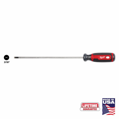 Cabinet Tip Slotted Screwdriver, Cushion Grip, 3/16 x 8 In.