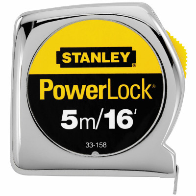 Powerlock Tape Rule, Metric, ABS Chrome Case, 5M x 3/4 In.