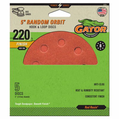 Sanding Discs, Aluminum Oxide, Red Resin, 220-Grit, 5 In., 5-Pk.