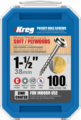 Pocket-Hole Screws, Coarse, 1.5-In., 100-Pk.