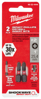 Shockwave #2 Phillips Impact Insert Driver Bits, 1 In., 2-Pk.