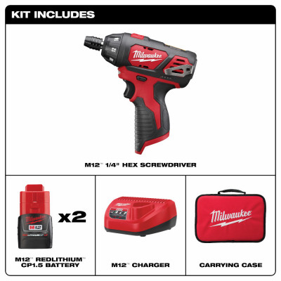 M12 12-Volt Cordless Screwdriver Kit, 1/4 In., (2) Batteries & Charger