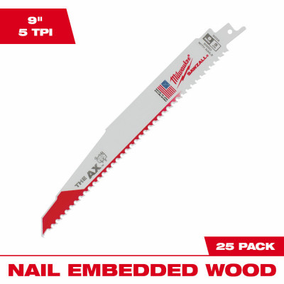 Sawzall The Ax Reciprocating Saw Blades, 5 TPI, 9 In., 25-Pk.