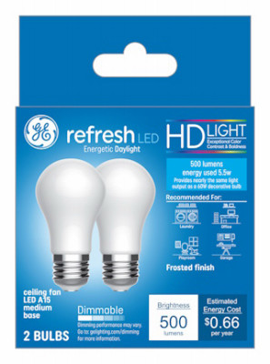 HD+ Refresh LED Ceiling Fan Light Bulbs, Daylight, A15, Medium Base, 5.5 Watt, 2-Pk.