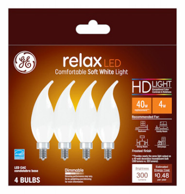 LED Chandelier Light Bulbs, Candle Shape, Soft White, 300 Lumens, 4 Watt, 4-Pk.