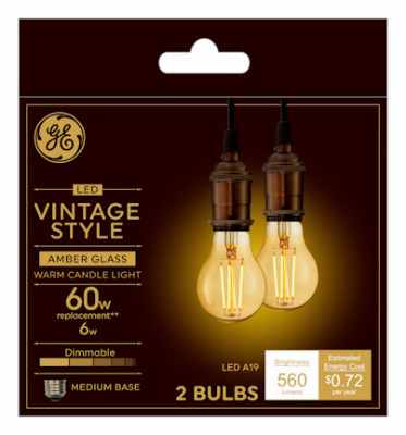 LED Vintage Light Bulbs, A19, Medium Base, 6 Watts, 2-Pk.
