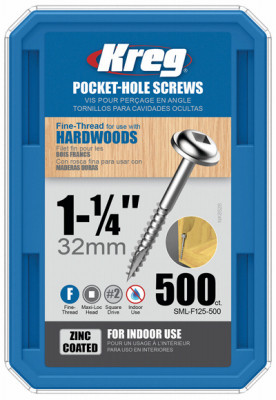 Pocket Hole Screws, Self-Drilling, Washer Head, #7 Fine Thread  x 1-1/4-In., 500-Ct.