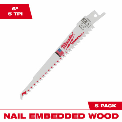 Sawzall Nail-Cutting Reciprocating Saw Blade, 5 TPI, 6 In., 5-Pk.