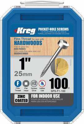 Pocket Hole Screws, Self-Drilling, Pan Head, #7 Fine  x 1-In., 100-Ct.