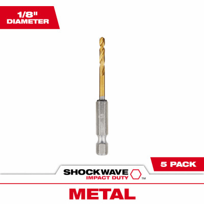 Shockwave Red Helix Titanium Impact Drill Bits, 1/8 In., 5-Pk.