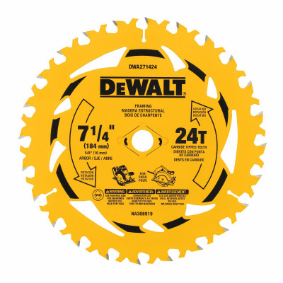 Circular Saw Blade, 24T, 5/8 in Arbor, 7-1/4 In.