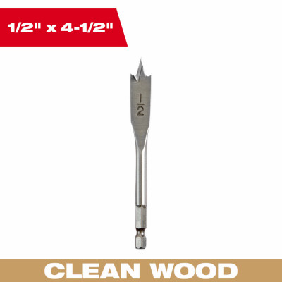Flat Boring Spade Drill Bit, 1/2 x 4-1/2 In.