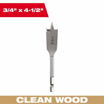 Flat Boring Spade Drill Bit, 3/4 x 4-1/2 In.