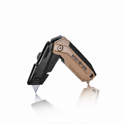 Spec Ops Tools Folding Utility Knife with Retractable Blade, Includes 3 Extra Blades in Handle Storage