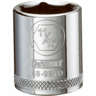 SAE Socket, Shallow, 6-Point, 11/16 In., 3/8 In. Drive