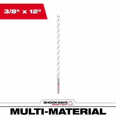 Shockwave Multi-Material Drill Bit, Impact-Duty Carbide, Hex Shank, 3/8 x 12 In.