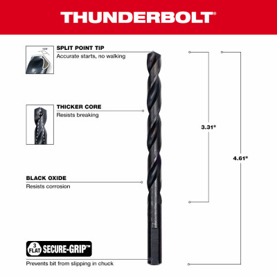 Thunderbolt Black Oxide Drill Bit, 21/64 In.