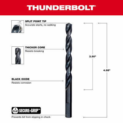 Thunderbolt Black Oxide Drill Bit, 23/64 In.