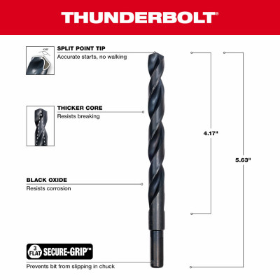 Thunderbolt Black Oxide Drill Bit, 29/64 In.