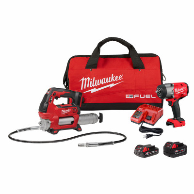 M18 Fuel 18-Volt Cordless Impact Wrench & Grease Gun Combo Kit, Brushless Motor, (2) Batteries & Charger