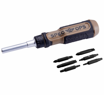 Ratcheting Screwdriver, 12-in-1, Includes 6 Double-Sided S2 Steel Bits, Magnetic, Cr-Mo Steel Shaft, 3% Donated to Veterans Flat Dark Earth/Black