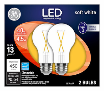LED Light Bulbs, Soft White Clear, 4.5 Watt, 450 Lumens, 2-Pk.