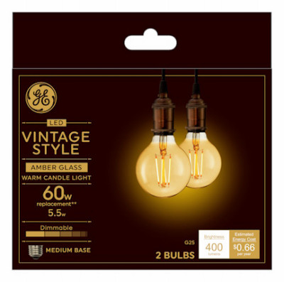 LED Light Bulbs, G25, Amber Warm White, 5.5 Watt, 400 Lumens, 2-Pk.