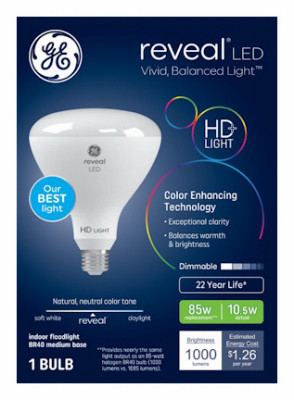 Reveal HD+ LED BR40 Light Bulb, 1000 Lumens, 10.5 Watt