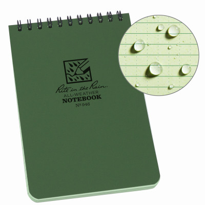 Rite in the Rain Weatherproof Top Spiral Notebook, 4" x 6", Green Cover, Universal Pattern (12 pieces)