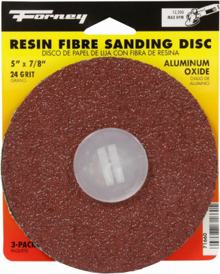 Resin Fibre Sanding Disc, Aluminum Oxide, 5 x 7/8 In. Arbor, 24 Grit