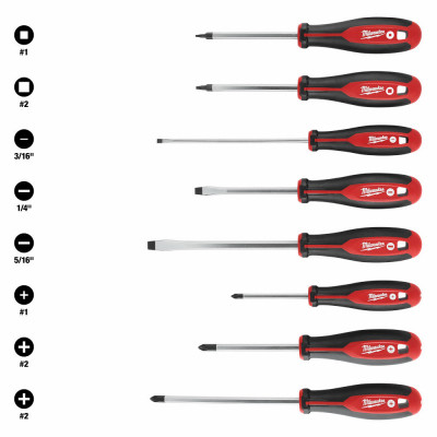 8-Pc. Screwdriver Set, Flat, Phillips & Square Heads