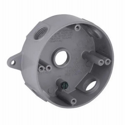 Round Weatherproof Box, (5) 1/2 in. Threaded Outlets, Gray