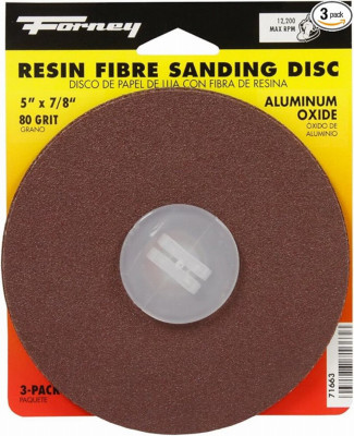 Resin Fibre Sanding Disc, Aluminum Oxide, 5 x 7/8 In. Arbor, 80 Grit