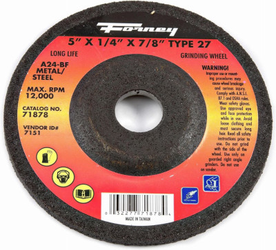 Grinding Wheel, Metal, Type 27, 5 x 1/4 x 7/8 in