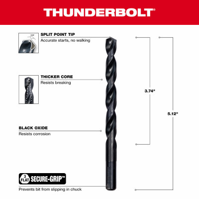 Thunderbolt Black Oxide Drill Bit, 25/64 In.