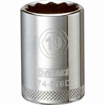 Metric Shallow Socket, 12-Point, 1/2 In. Drive, 19mm