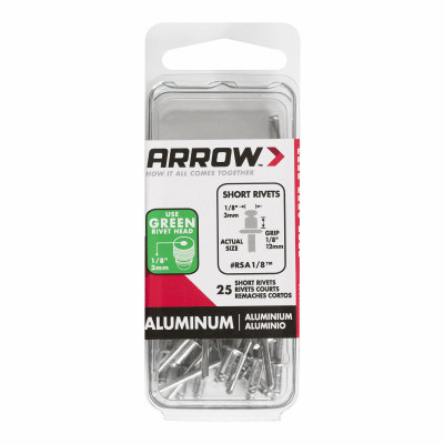 Arrow RSA1/8 Short Aluminum 1/8-Inch Pop Rivets, 25Pk.