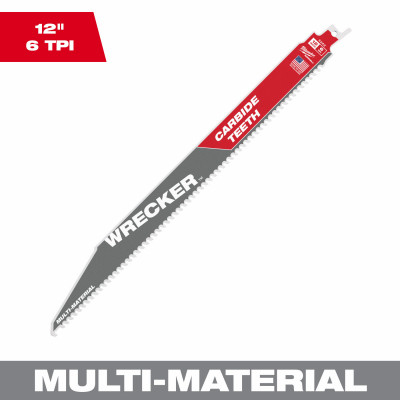 Sawzall Wrecker Reciprocating Saw Blade, Carbide Teeth, 6 TPI, 12 In.