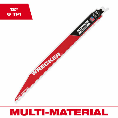 Sawzall Wrecker Reciprocating Saw Blade, Nitrus Carbide Teeth, 6 TPI, 12 In.