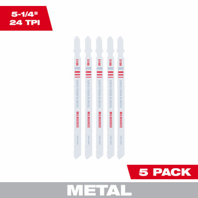Metal-Cut Jig Saw Blades, T Shank, Bi-Metal, 24 TPI, 5-1/4 In., 5-Pk.