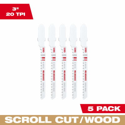 Wood Jig Saw Blades, T Shank, Bi-Metal, 20 TPI, 3 In., 5-Pk.