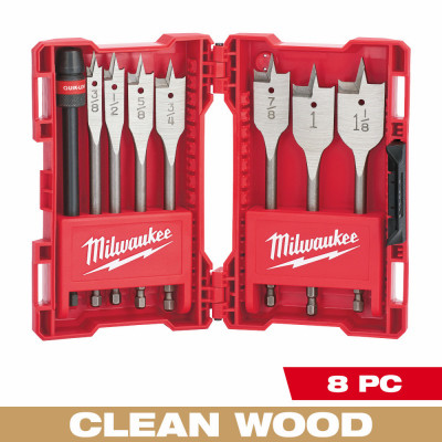 8-Pc. Flat Boring Spade Drill Bit Kit, 6 In.