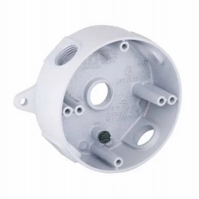 Round Weatherproof Box, (5) 1/2 in. Threaded Outlets, White