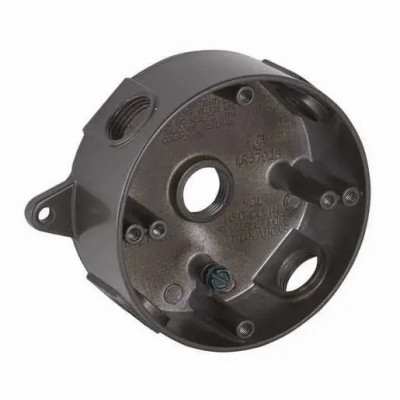Round Weatherproof Box, (5) 1/2 in. Threaded Outlets, Bronze