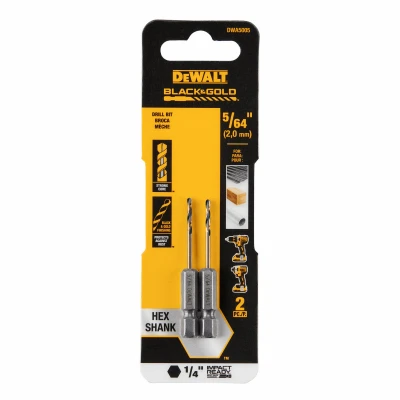 Black & Gold HSS Drill Bit, 1/4 In. Hex Shank, Impact Ready, 5/64 In.