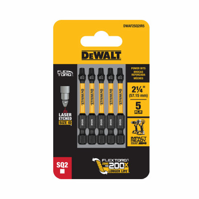 FlexTorq #2 Square Driver Bits, 2.25 In., 5-Pk.