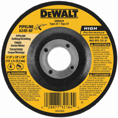Pipeline Cutting/Grinding Wheel, 4-1/2 In.