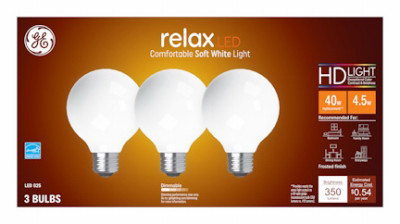 Relax HD LED Globe Light Bulbs, Soft White, 350 Lumens, 4.5 Watt, 3-Pk.